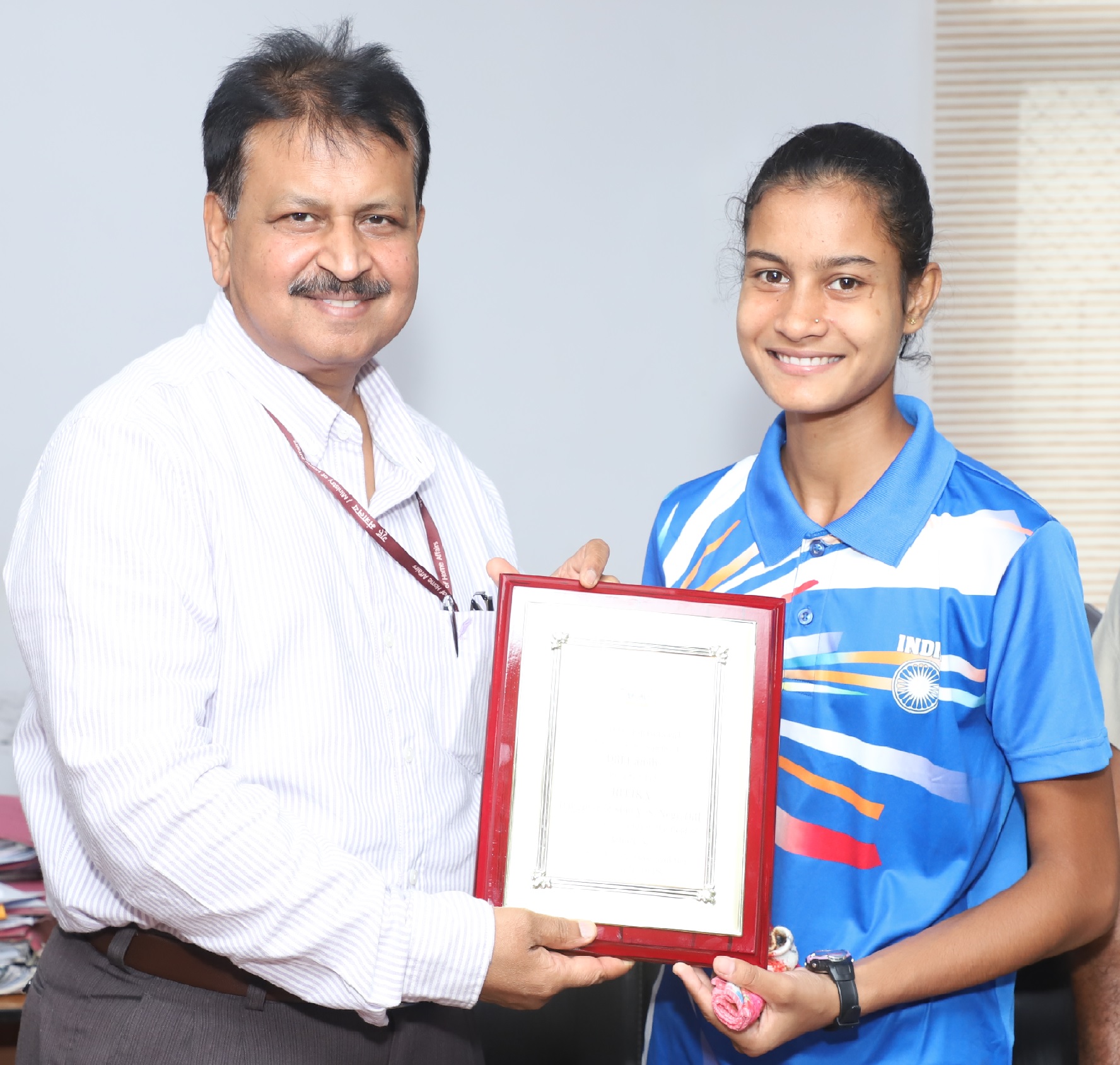DGRI felicitates Ms. Ritika Daughter of Shri V.S. Negi  DRI for her achievement in 4x400 m Relay in IAAF World U-20 Championship held in Finland.
